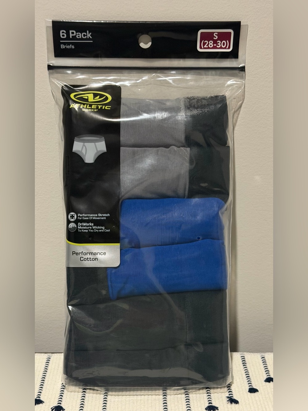 Athletic Works Men's Briefs Pack - Black, Gray, Blue (6 Pack)